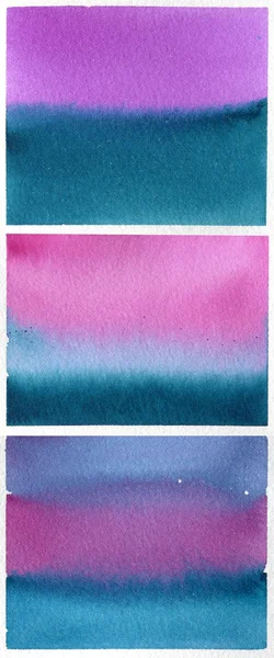 青紫色の水彩画の背景のセット — ストック写真