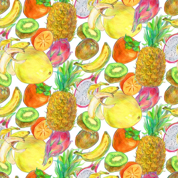 Disegnato a mano tropicale frutta esotica modello senza soluzione di continuità — Foto Stock