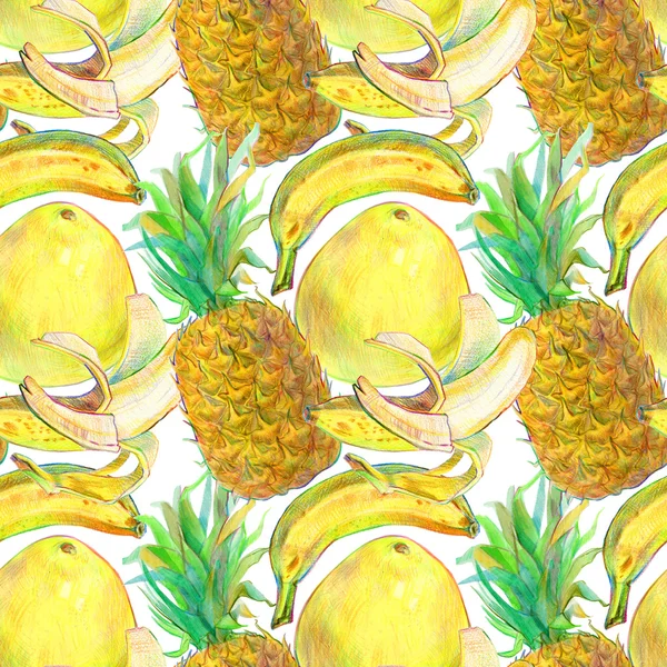 손으로 그린된 이국적인 열 대 과일 원활한 패턴 — 스톡 사진
