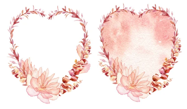 水彩バレンタインフレーム、結婚式の招待状やグリーティングカードのデザインのための花輪 — ストック写真