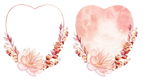 Aquarell Valentinstag Rahmen, Kranz für Hochzeitseinladung oder Grußkarte Design — Stockfoto