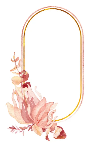 Boho wedding Floral frame clipart - ακουαρέλα μοντέρνα clipart φύλλα ευκαλύπτου και τριανταφυλλιές — Φωτογραφία Αρχείου