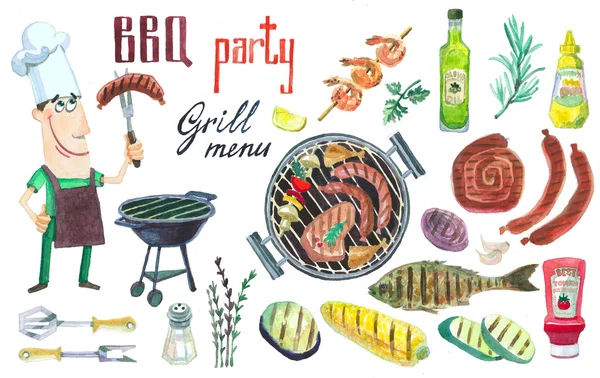 BBQ grande acquerello set — Foto Stock