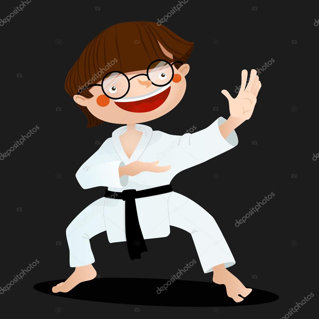 Karate child. Smiling boy vector illustration  for sports design.