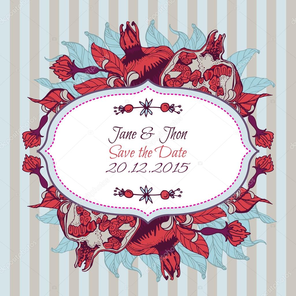 Bright pomegranate postcard, banner or lable