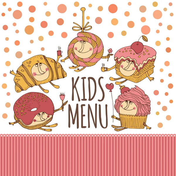 Personaggi da dessert per la progettazione di menu per bambini . — Vettoriale Stock