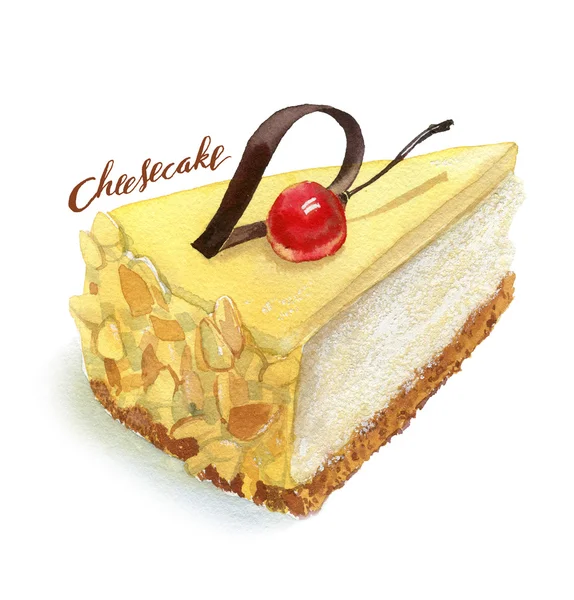 Acquerello dipinto a mano Cheesecake — Foto Stock