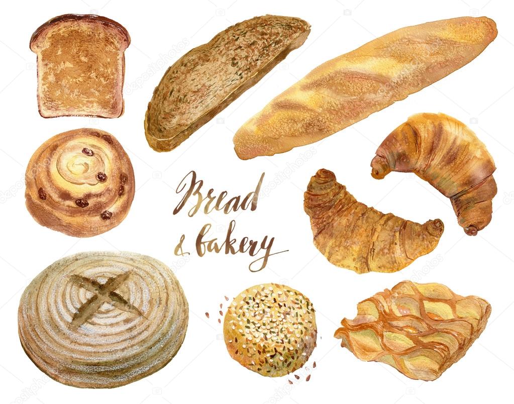Watercolor set of baking in realistic style.