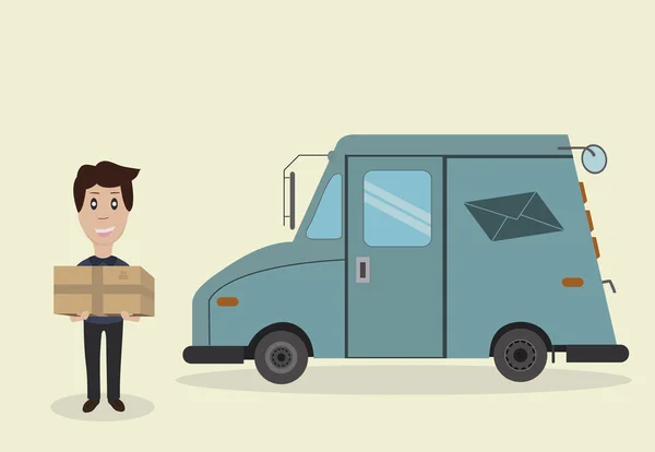 Почтальон, посылка, грузовик — стоковый вектор