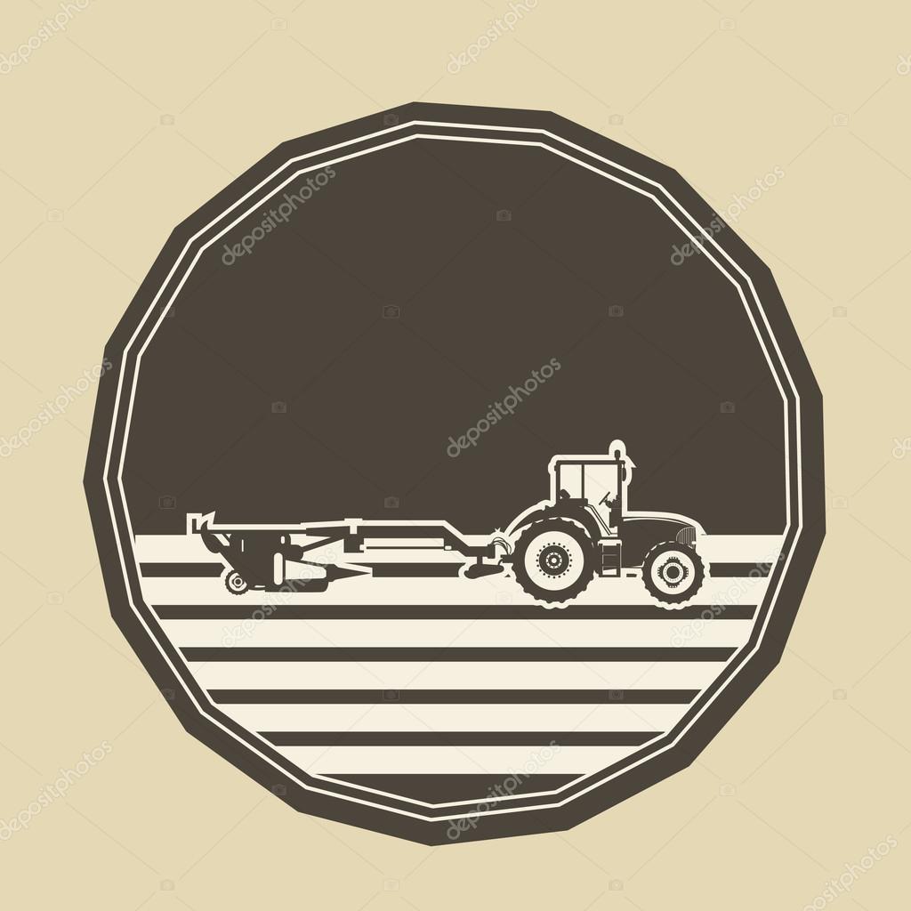 Vector logo in the shape of a polygon with a tractor plowing.