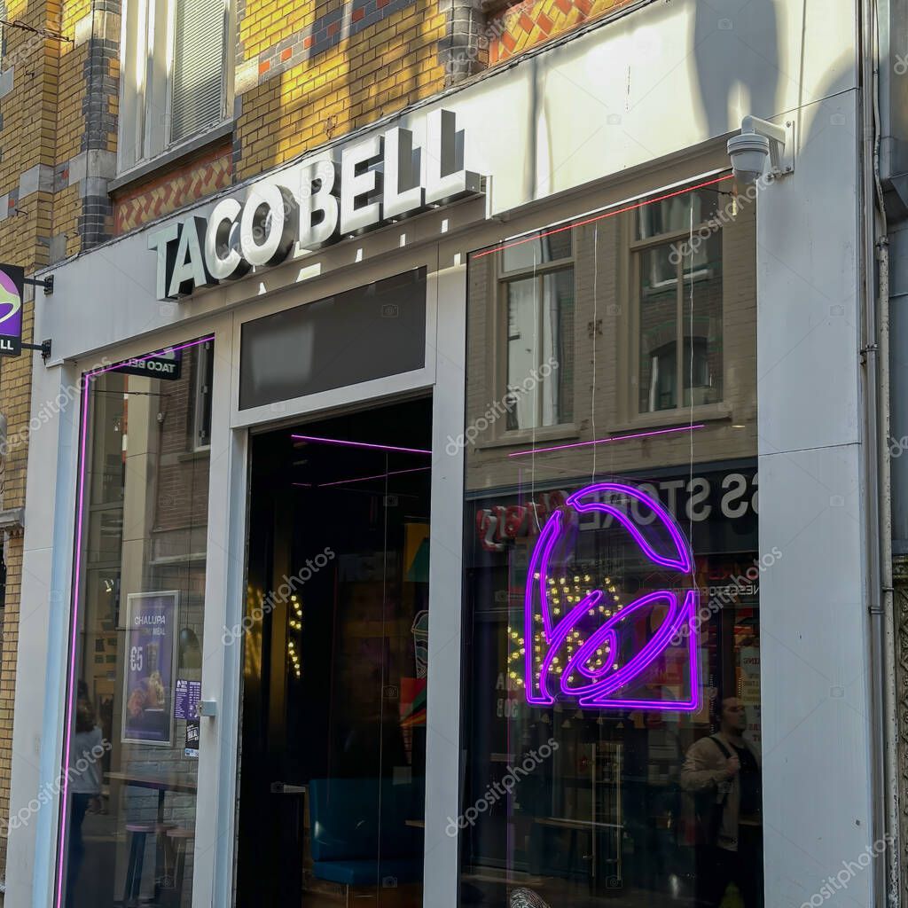 The hague, netherlands - may 02 2024: the front of a location of the american tex-mex fast food chain Taco Bell