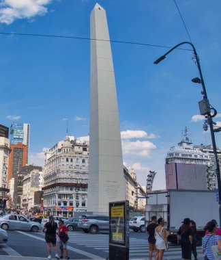 buenos aires, argentina - 28 October 2022: the world famous landmark of the city, the Obelisco on the avenida 9 de Julio downtown