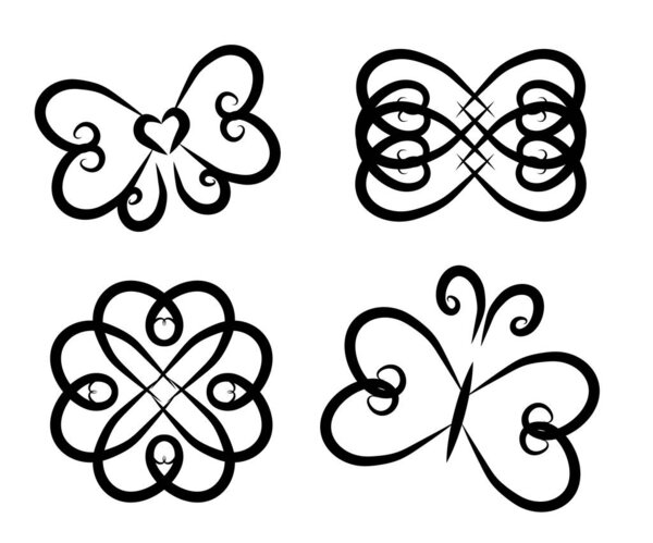 Bow and butterfly on a white background. Silhouette. Vector illustration.