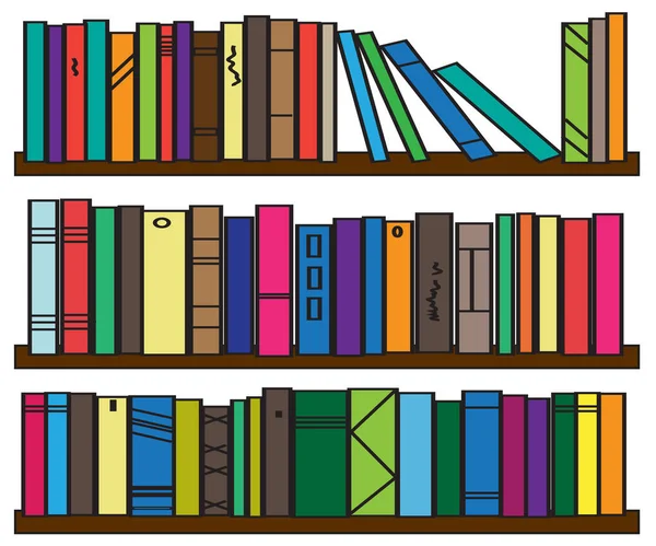 Kitaplık Çeşitli Kitapların Koleksiyonu Vektör Illüstrasyonu — Stok Vektör