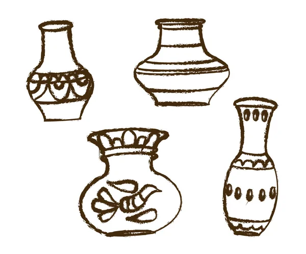 Vase Auf Weißem Hintergrund Vorhanden Sammlung Von Tonprodukten Skizze Vektorillustration — Stockvektor