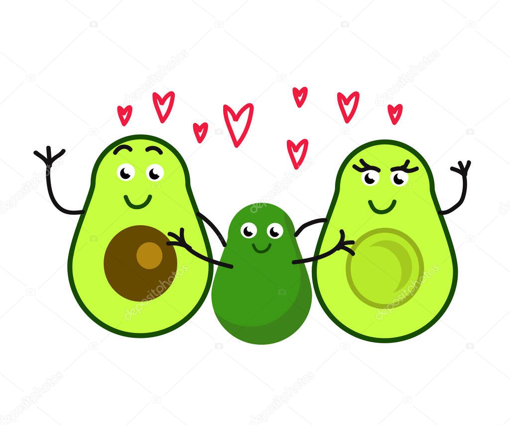 Happy family of avocados. Cartoon. Vector illustration.