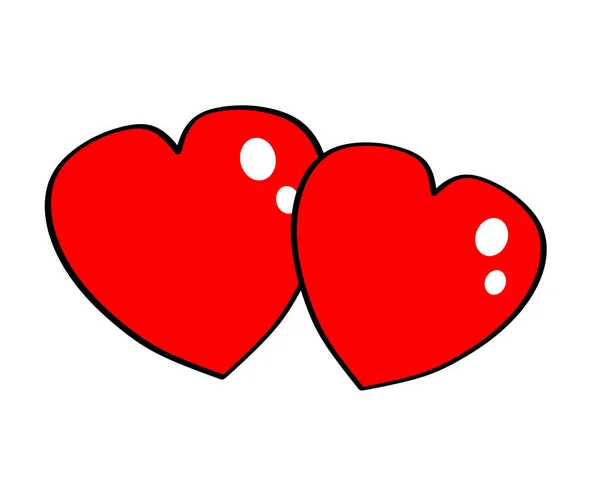 Δύο Κόκκινες Καρδιές Μαζί Λευκό Φόντο Γελοιογραφία Εικονογράφηση Διανύσματος — Διανυσματικό Αρχείο