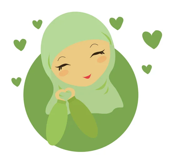 Muslim Woman Green Shawl Cartoon Vector Illustration — Stock Vector