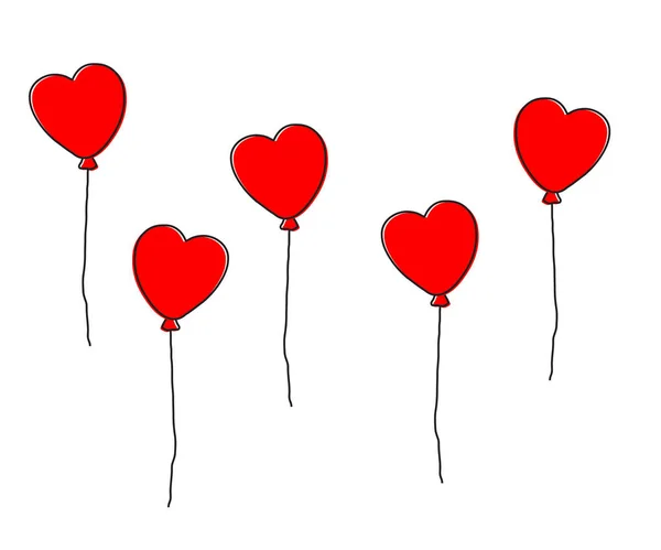 Roter Luftballon Herzform Karikatur Vektorillustration — Stockvektor