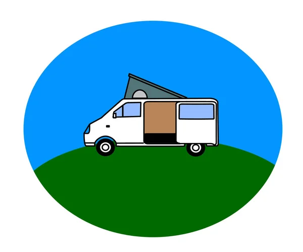 Mobile Home Background House Wheels Cartoon Vector Illustration — Stock Vector