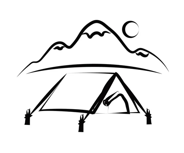 Tourist Tent Mountains Life Nature Symbol Sketch Vector Illustration — Stock Vector