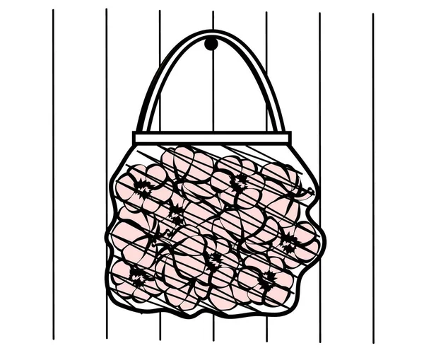 Knoblauch Einer Netztasche Auf Weißem Hintergrund Skizze Vektorillustration — Stockvektor