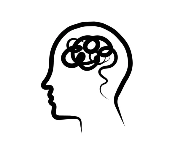 Силуэт Головы Запутанный Мозг Белом Фоне Скетч Векторная Иллюстрация — стоковый вектор