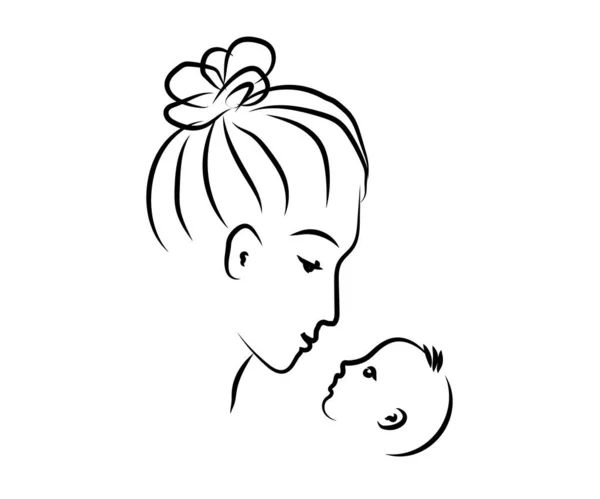 Mãe Seu Bebê Fundo Branco Esboço Ilustração Vetorial — Vetor de Stock