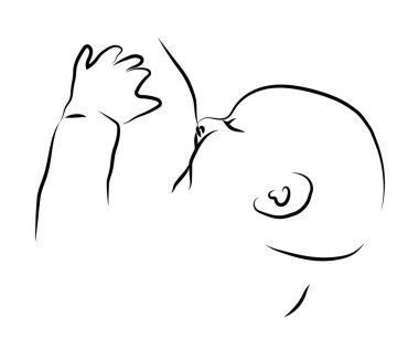 Bebek anne sütü içiyor. Robot resim. Vektör illüstrasyonu.