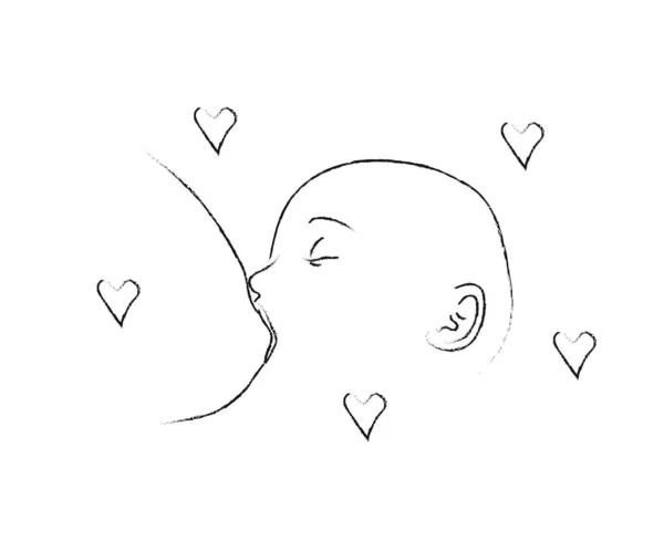 Baby Drinking Breast Milk Sketch Vector Illustration — Stock Vector