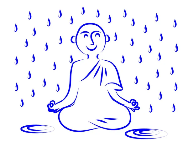 Βουδιστής Μοναχός Διαλογίζεται Στη Βροχή Σκίτσο Εικονογράφηση Διανύσματος — Διανυσματικό Αρχείο