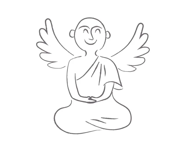 Monge Budista Senta Posição Lótus Sonhos Esboço Ilustração Vetorial — Vetor de Stock