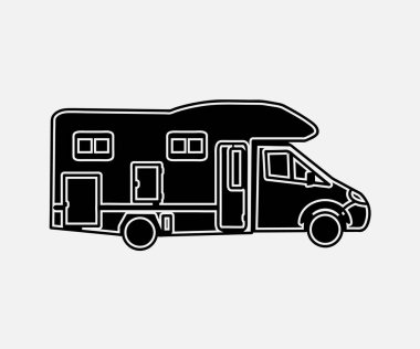 Beyaz arka planda gezici ev. Sembol. Vektör illüstrasyonu.