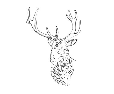 Beyaz arka planda boynuzlu geyik. Robot resim. Vektör illüstrasyonu.