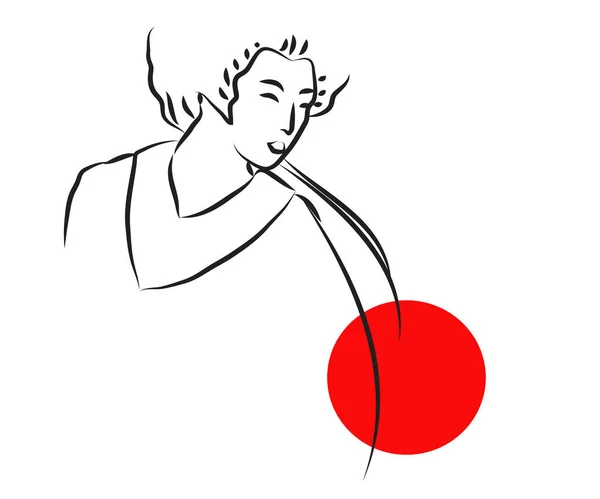 Rosto Japonês Sobre Fundo Branco Esboço Ilustração Vetorial — Vetor de Stock