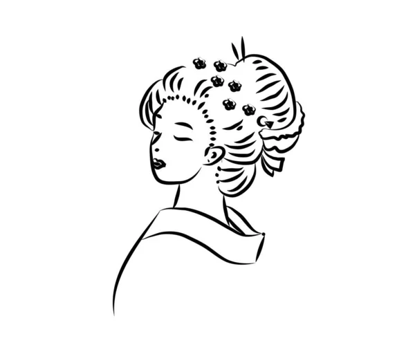 Volto Una Donna Giapponese Sfondo Bianco Schizzo Illustrazione Vettoriale — Vettoriale Stock