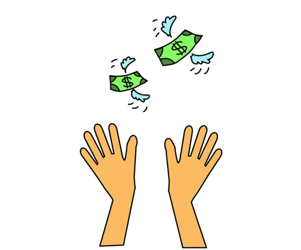 Руки Вверх Улетают Деньги Белом Фоне Символ Векторная Иллюстрация — стоковый вектор