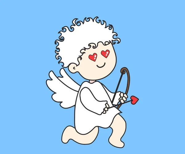 Ángel Pequeño Con Arco Flecha Dibujos Animados Ilustración Vectorial — Vector de stock