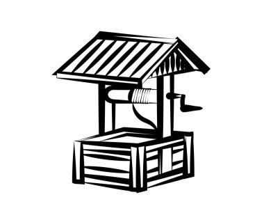 Beyaz arka planda ahşap kuyu. Robot resim. Görüntü.