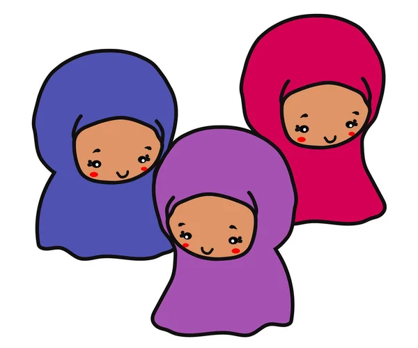 Wanita Muslim Berkerudung Dengan Latar Belakang Putih Kartun Ilustrasi Vektor - Stok Vektor