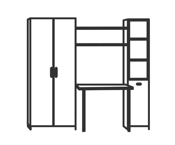 Kleiderschrank Mit Tisch Auf Weißem Hintergrund Skizze Vektorillustration — Stockvektor