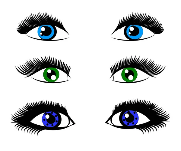 Schöne Augen Mit Langen Wimpern Auf Weißem Hintergrund Vektorillustration — Stockvektor