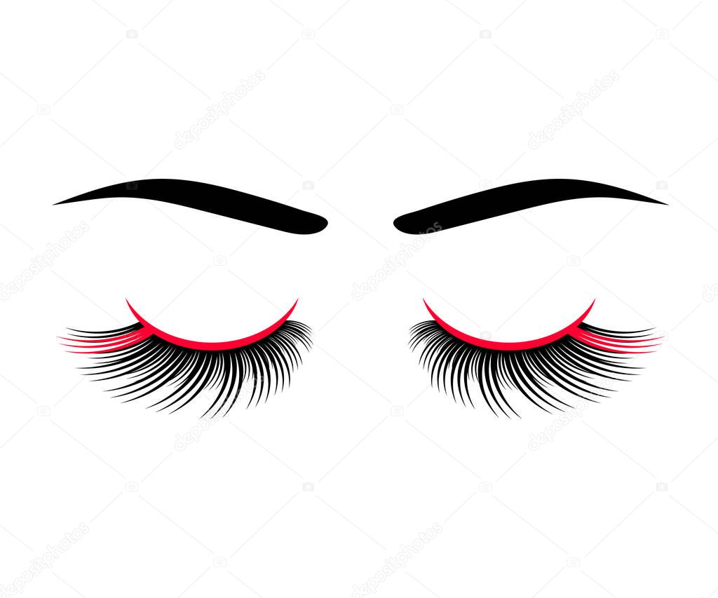 Long false eyelashes on a white background. Symbol. Vector illustration.
