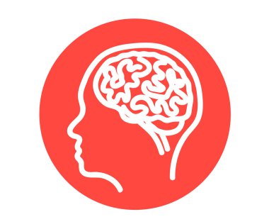 Arka planda insan kafası ve beyni var. Siluet. Vektör illüstrasyonu.