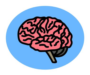 Mavi arka planda insan beyni. Çizgi film. Vektör illüstrasyonu.