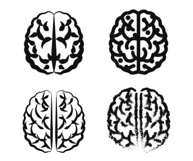 Beyaz arka planda insan beyni. Sembol. Vektör illüstrasyonu.