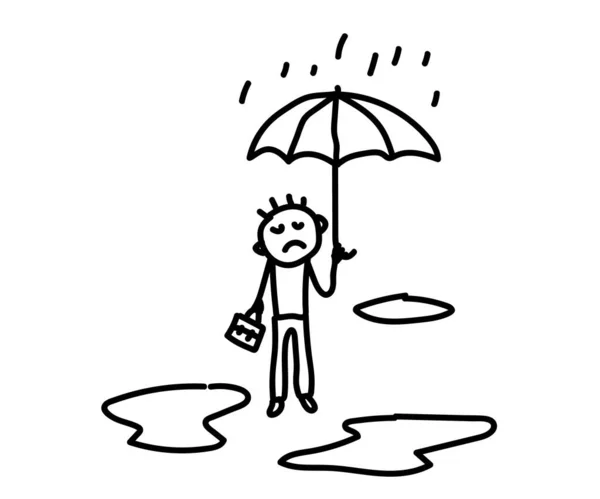 Egy Férfi Esernyővel Fehér Hátterében Vázlat Vektorillusztráció — Stock Vector