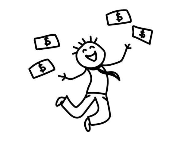Работник доволен зарплатой. Скетч. Векторная иллюстрация.