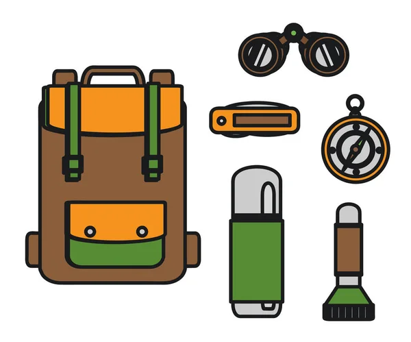 Wandelen Accessoires Een Witte Achtergrond Symbool Vectorillustratie — Stockvector