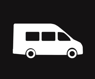 Siyah arka planda bir minibüs. Sembol. Vektör illüstrasyonu.
